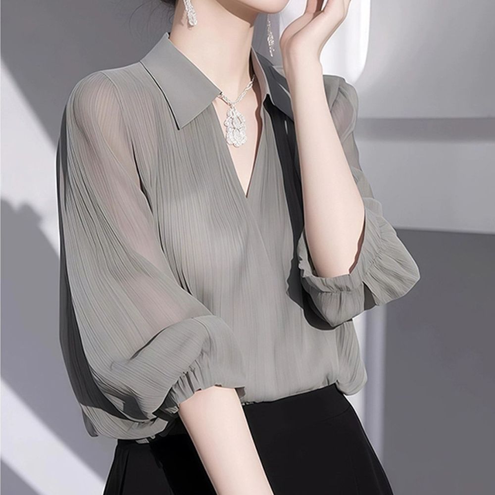 Women's High-End Grey Chiffon Shirt